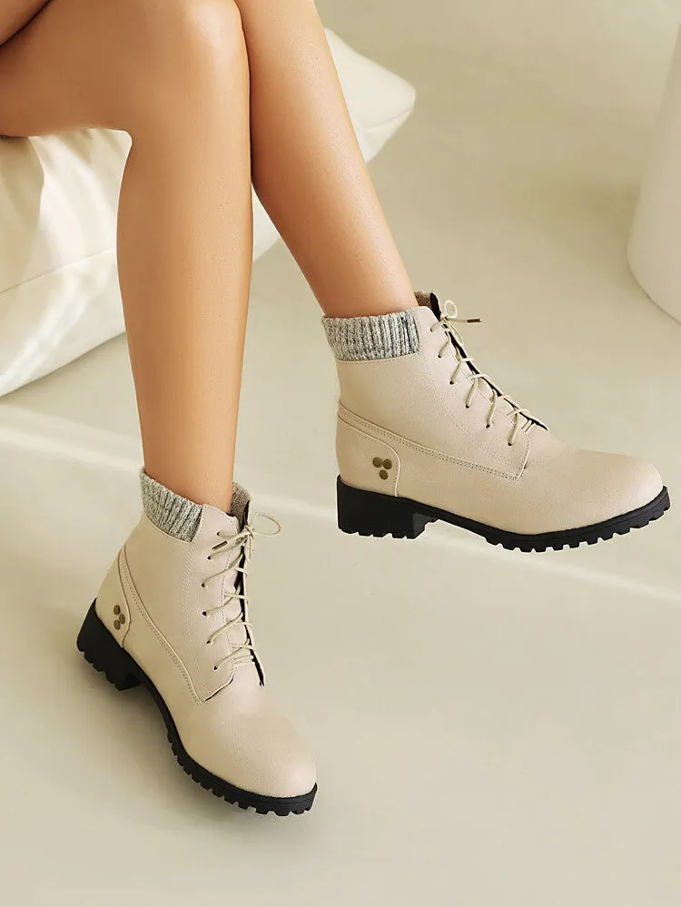 Women's Lace-Up Round Toe Low Heel Ankle Boots