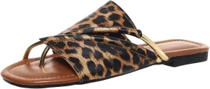 Women's Leopard Print Flip Flop Sandals Summer Slip On Open Ring Toe Thong Slide Sandals
