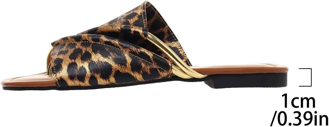 Women's Leopard Print Flip Flop Sandals Summer Slip On Open Ring Toe Thong Slide Sandals