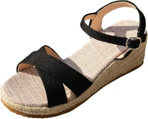 Women's Open Toe Platform Wedge Sandals Platform Wedge Sandals Lightweight Summer Strap Casual Rope Sole Bohemian