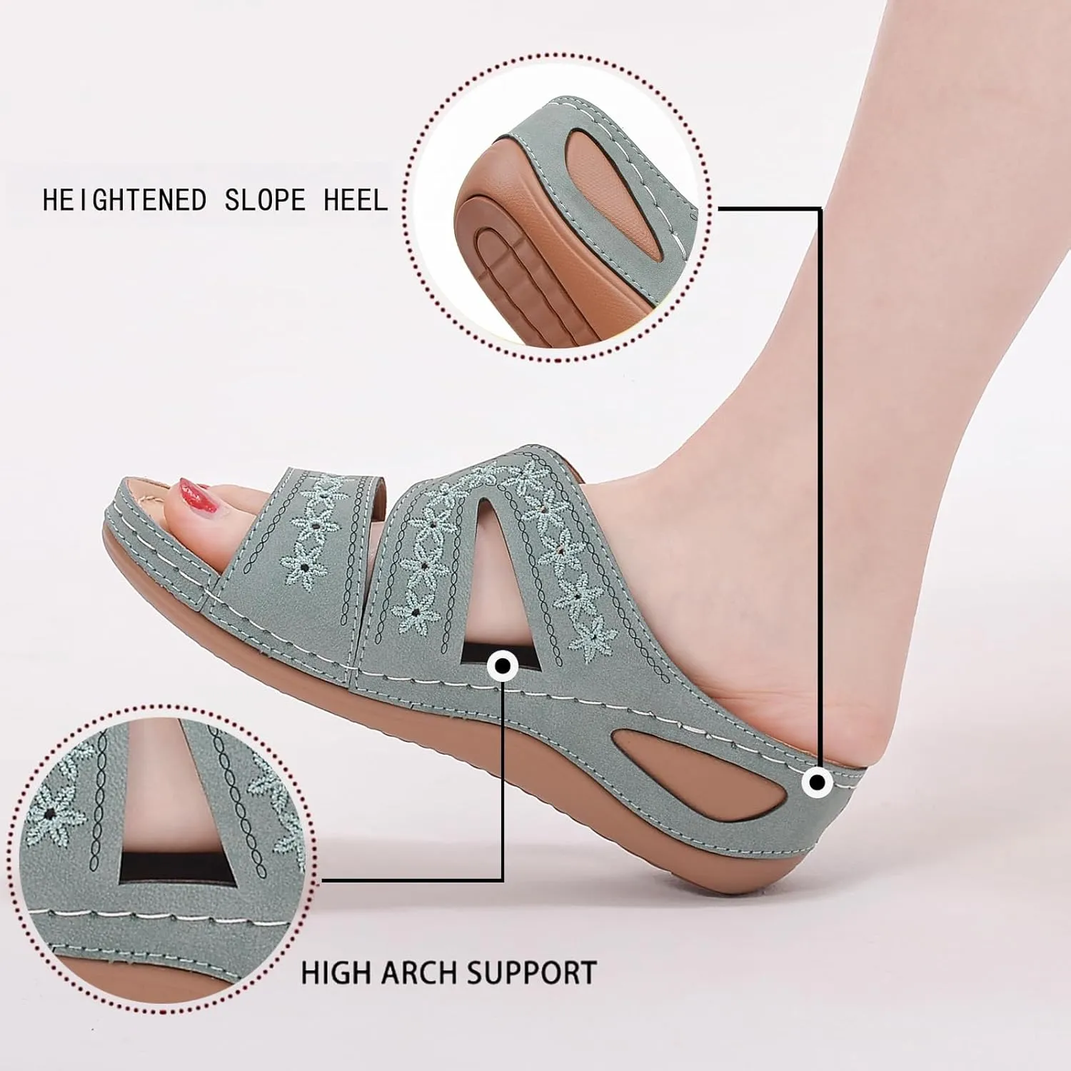 Women's Orthopedic Arch Support Wedge Sandals Summer Dressy 2025 Flat Open Toe Casual Flip Flops Platform Sandal Beach Sandals Dress Shoes Slip on Open Toe Sandal 2025