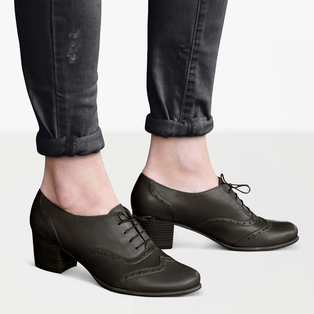Womens Oxford Heels - Premium Black Leather Office Shoes for Women - 1.6" Heel - Handcrafted in Europe