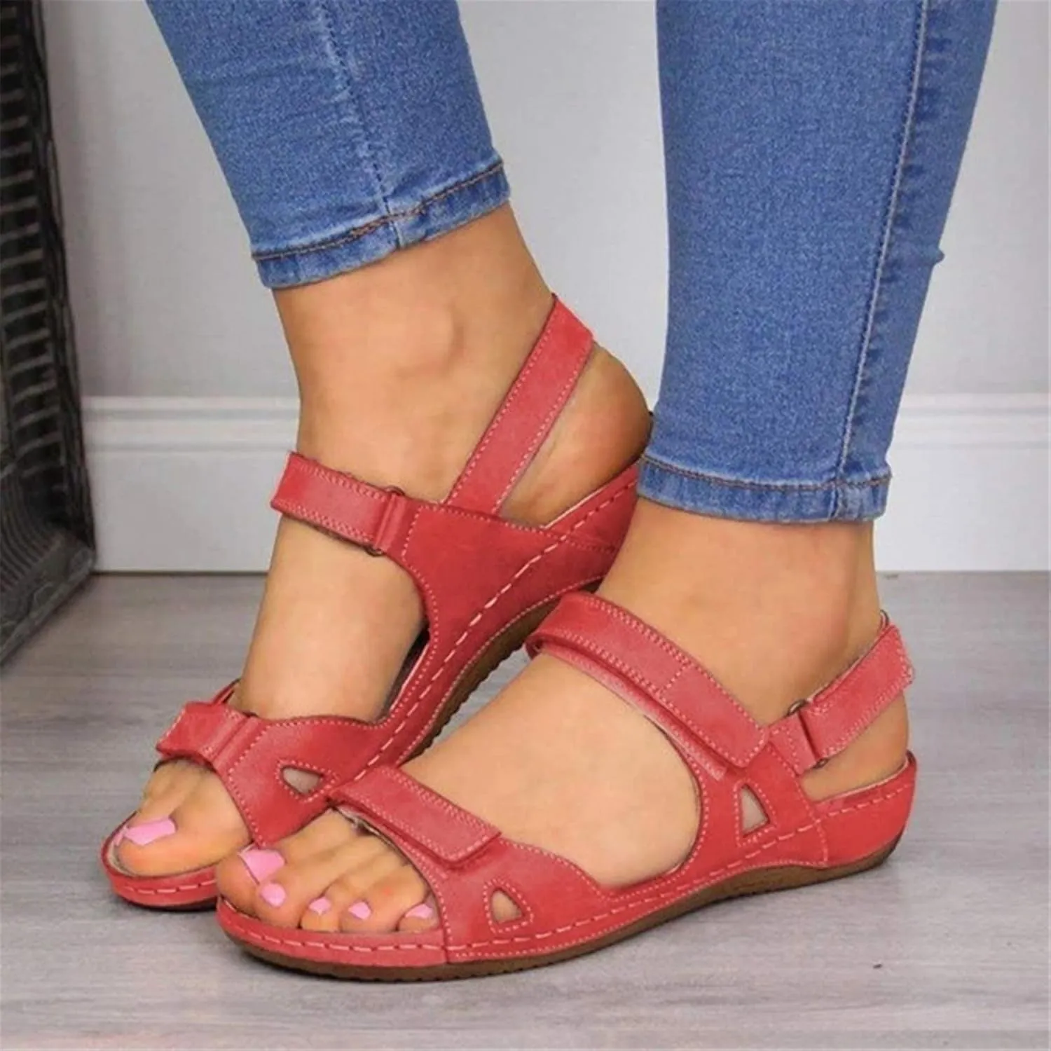 Womens Sandals Ladies Slippers Open Toe Slippers for Women Flip Flops Roman Shoes Summer Sandals Casual Comfortable Ankle Flip Flops Beach Travel Sandals,Red,US8/EU40