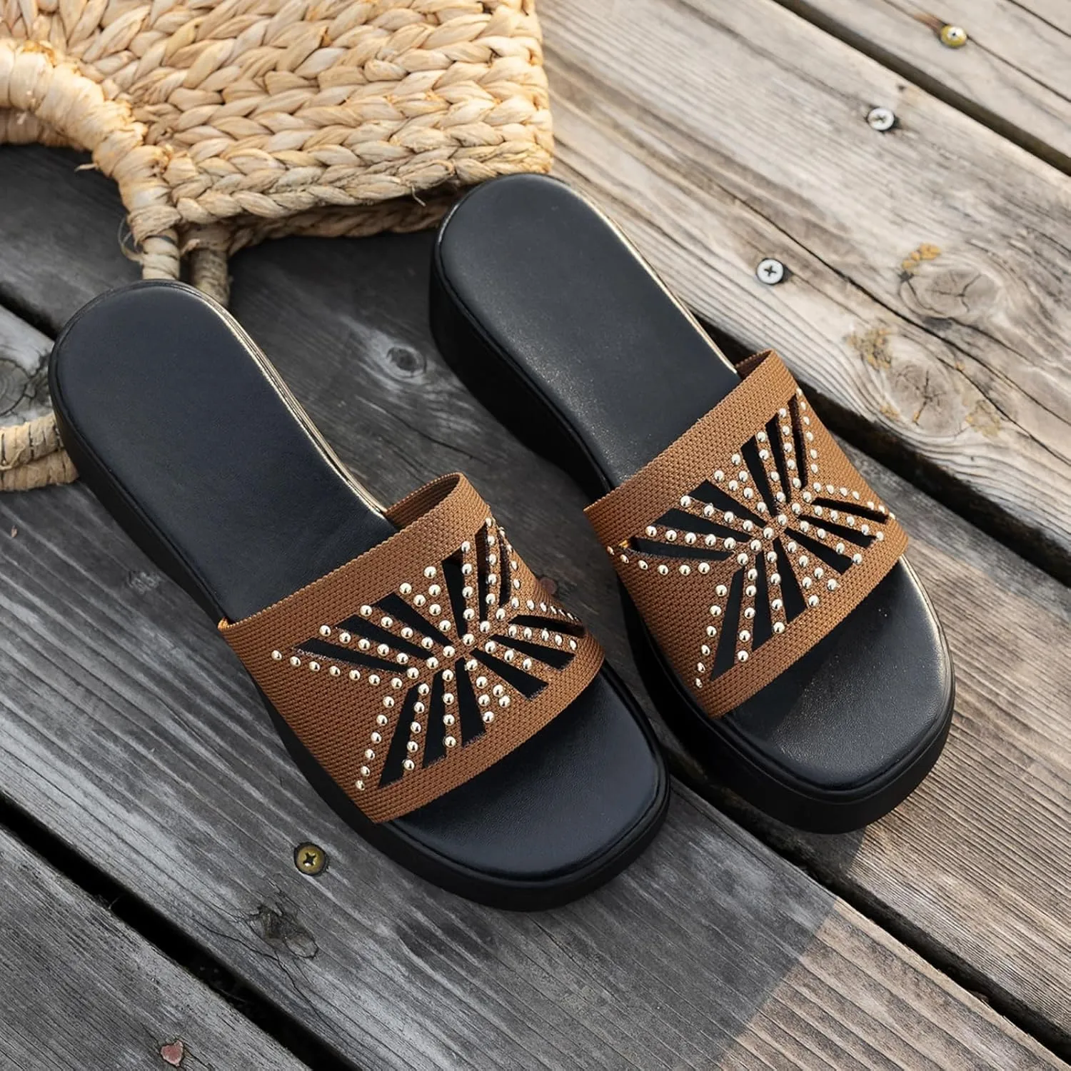 Womens Sandals Platform Wedge Sandal Slip On Open Toe High Heel Sandals Summer Casual Dressy Shoes Fashion Sandal