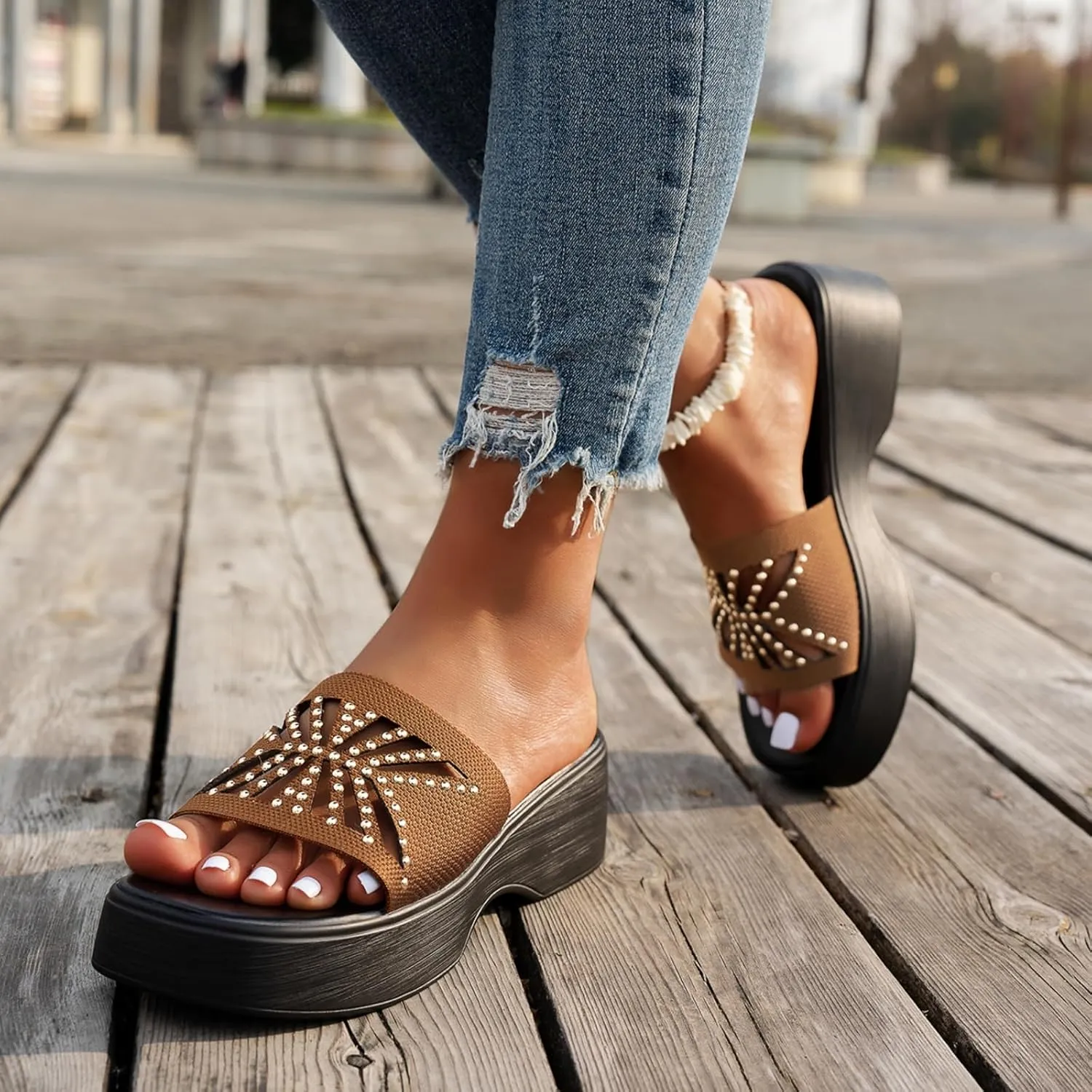 Womens Sandals Platform Wedge Sandal Slip On Open Toe High Heel Sandals Summer Casual Dressy Shoes Fashion Sandal
