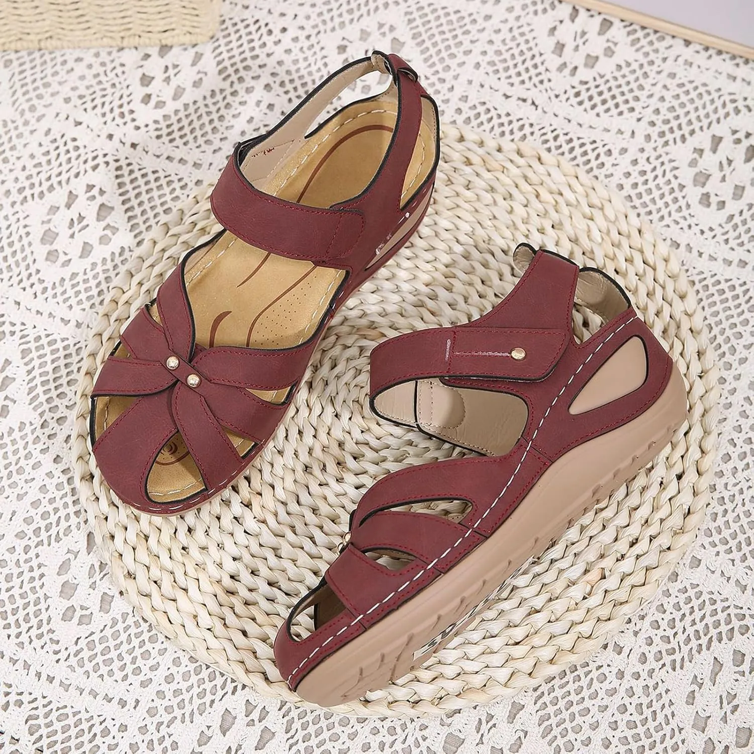 Womens Sandals Wedge Shoes:Bohemia Gladiator Outdoor Closed Toe Sandals Comfortable Ankle Strap Fashion Trendy Platform Sandal 2025