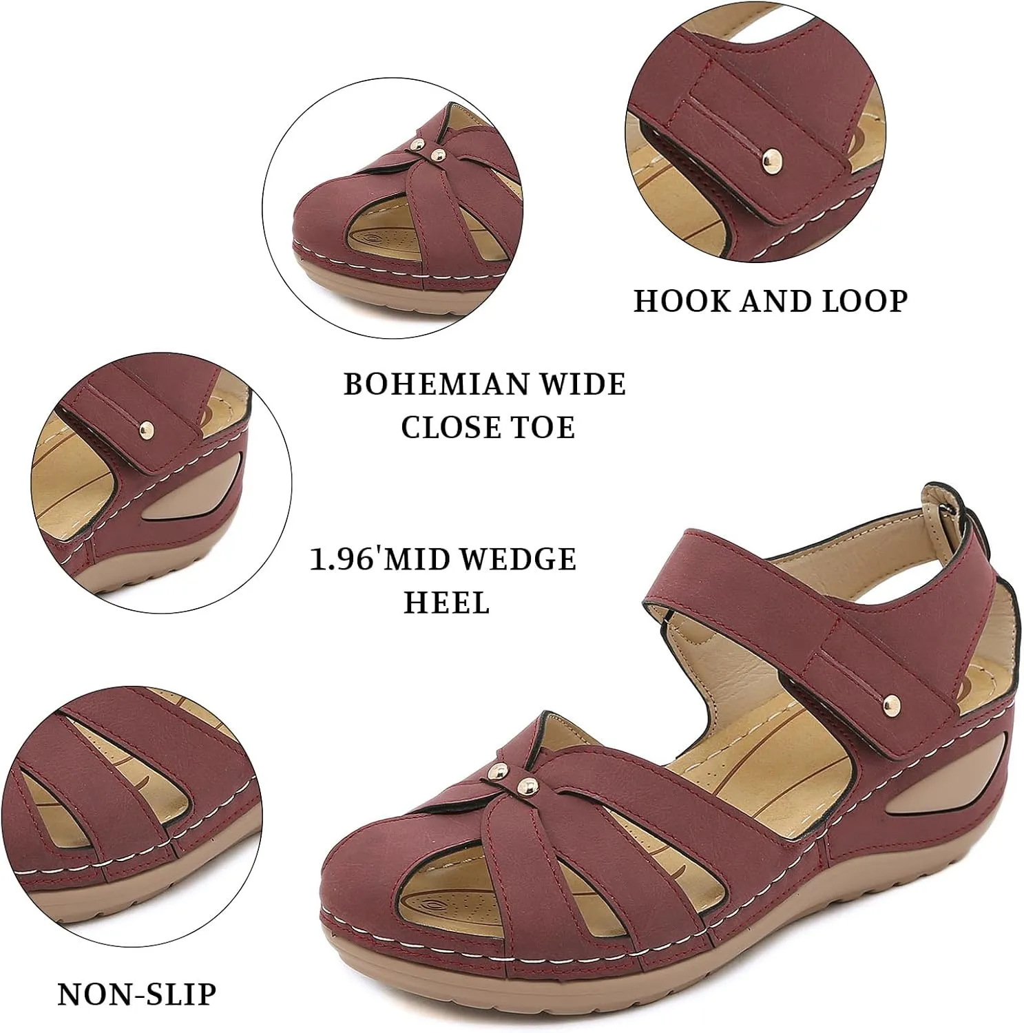 Womens Sandals Wedge Shoes:Bohemia Gladiator Outdoor Closed Toe Sandals Comfortable Ankle Strap Fashion Trendy Platform Sandal 2025