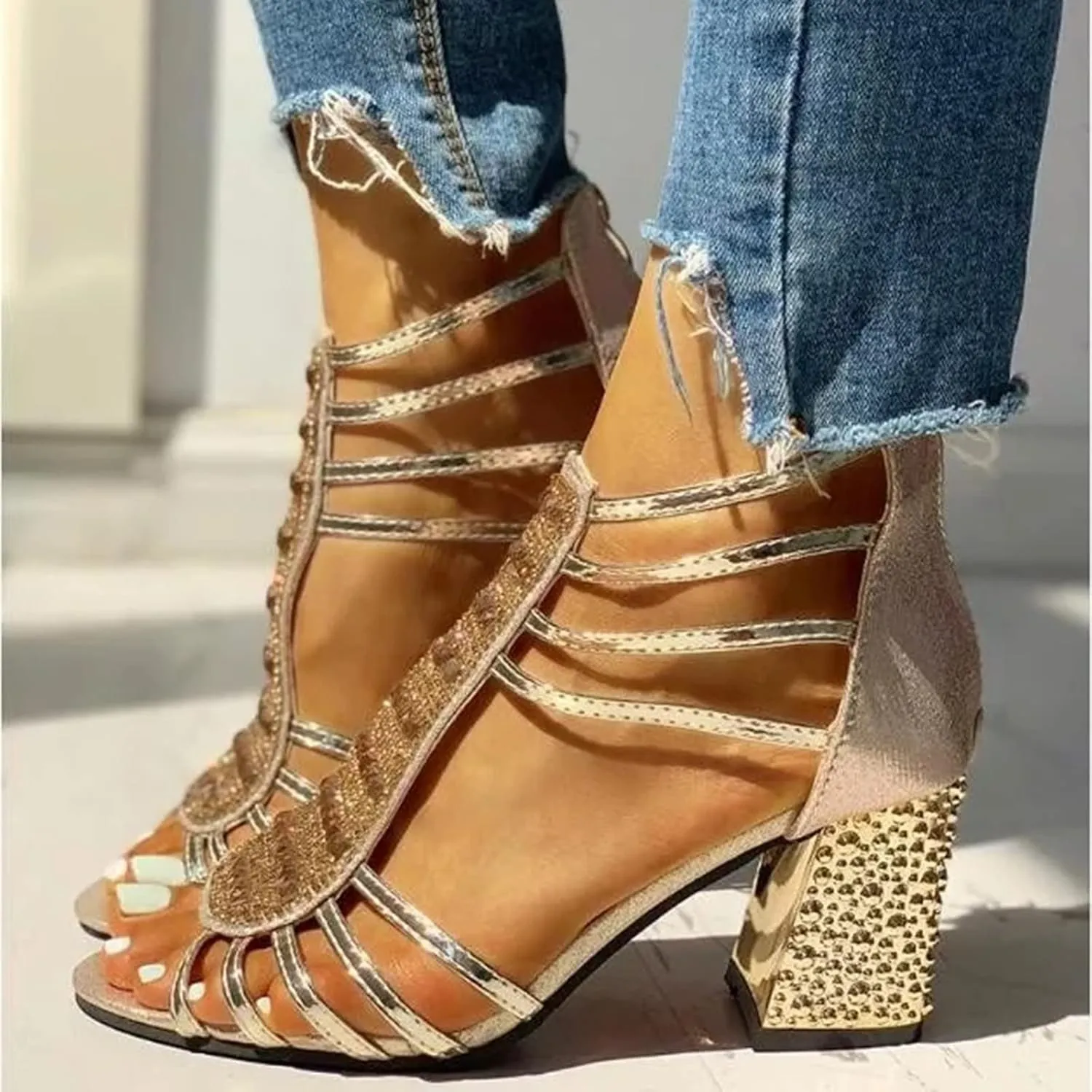 Women's Sandals Women's Open Toe Heeled Sandals Silver Heels Stylish Heeled Sandals for Party Prom Wedding