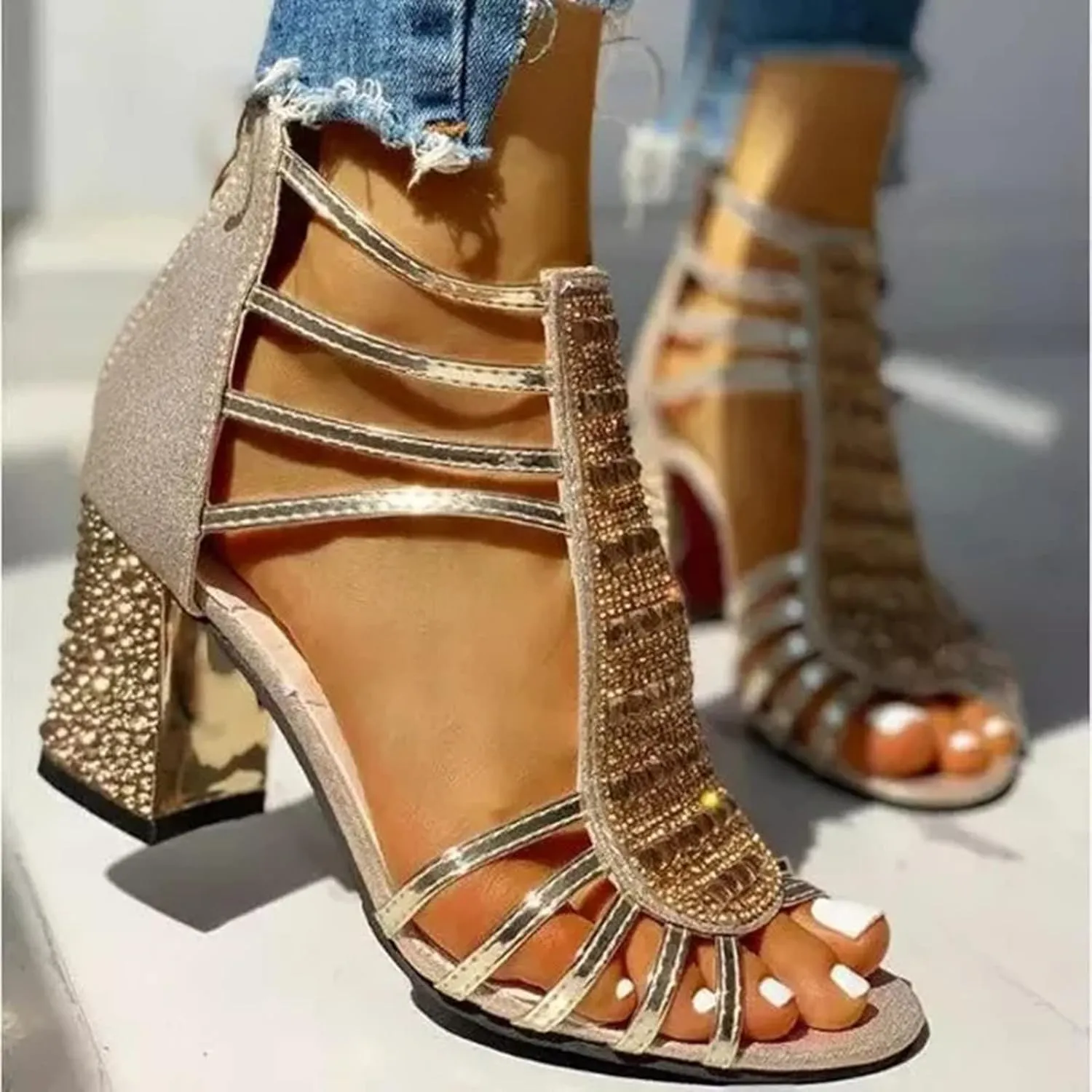 Women's Sandals Women's Open Toe Heeled Sandals Silver Heels Stylish Heeled Sandals for Party Prom Wedding