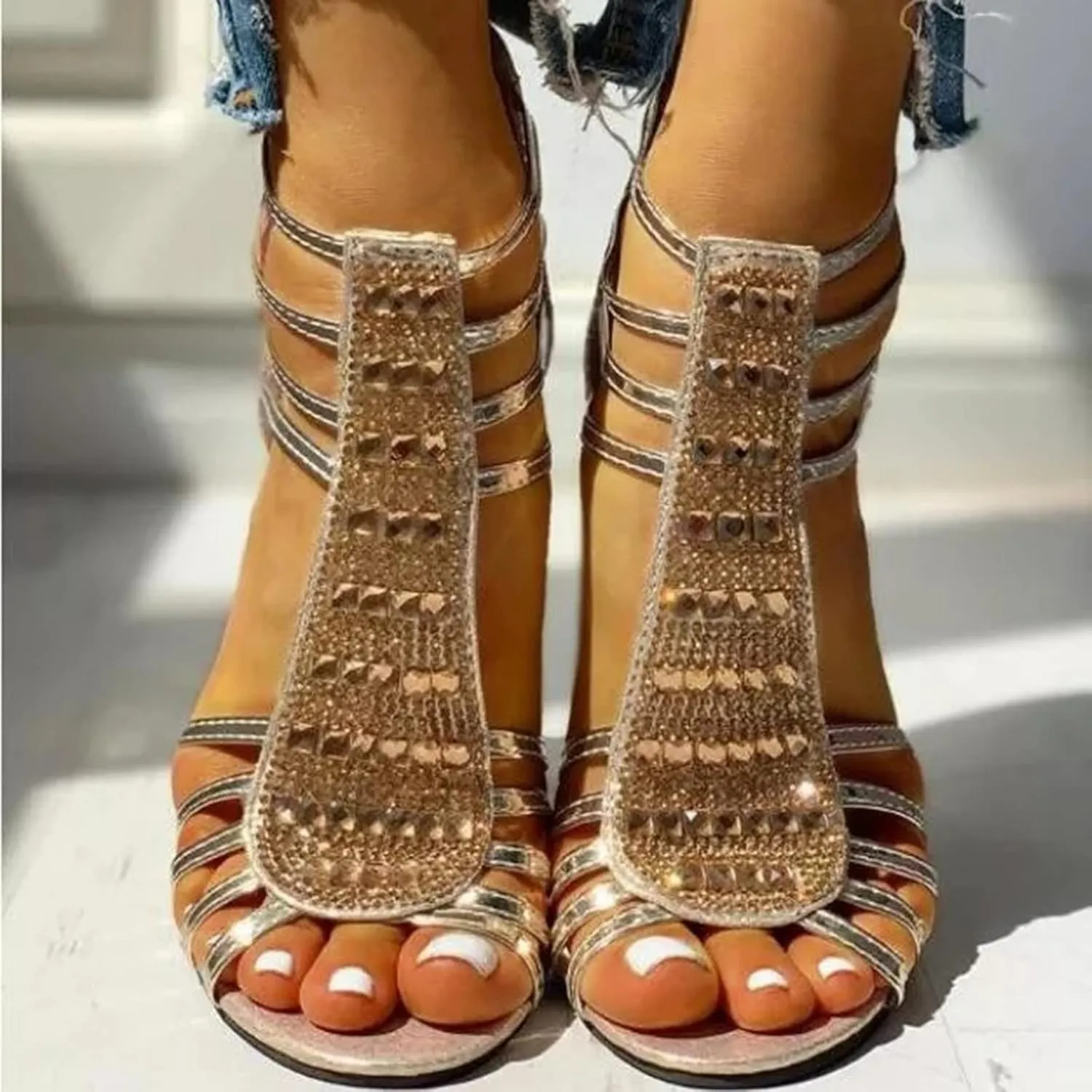 Women's Sandals Women's Open Toe Heeled Sandals Silver Heels Stylish Heeled Sandals for Party Prom Wedding