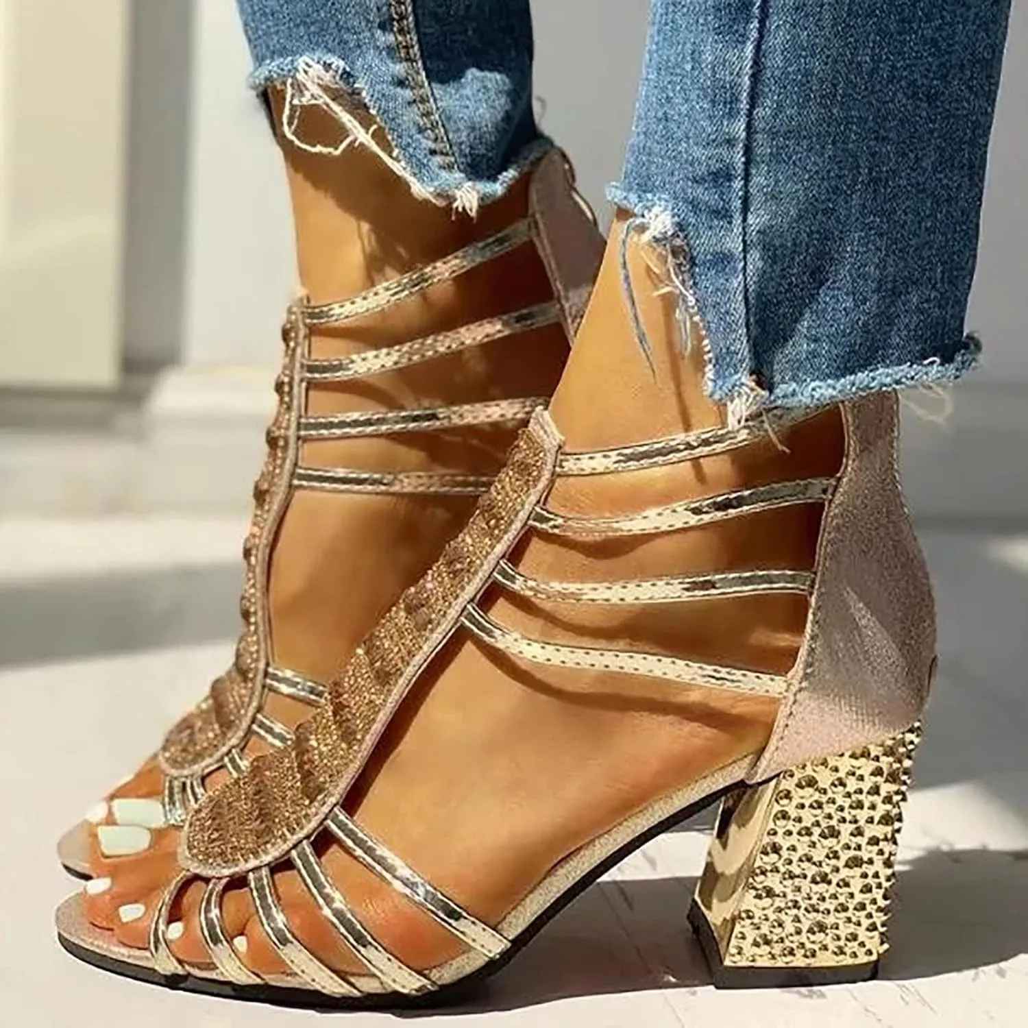 Women's Sandals Women's Open Toe Heeled Sandals Silver Heels Stylish Heeled Sandals for Party Prom Wedding