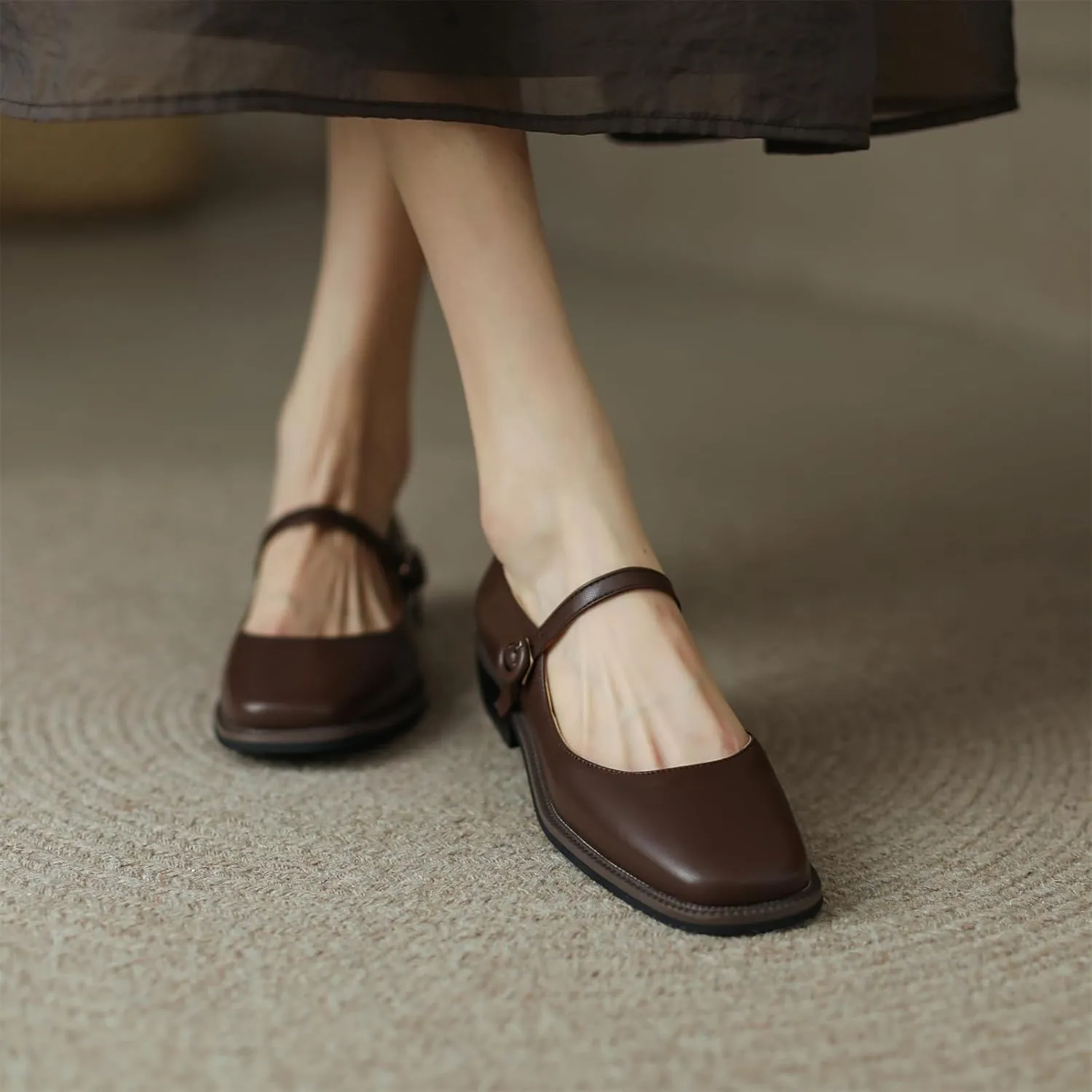 Women's Square Closed Pump Loafers Pull-On Buckle Metallic Strap Comfortable Chunky Low Heel Office Student Work Casual Comfortable Fashion Business Daily Wear Dress Shoes