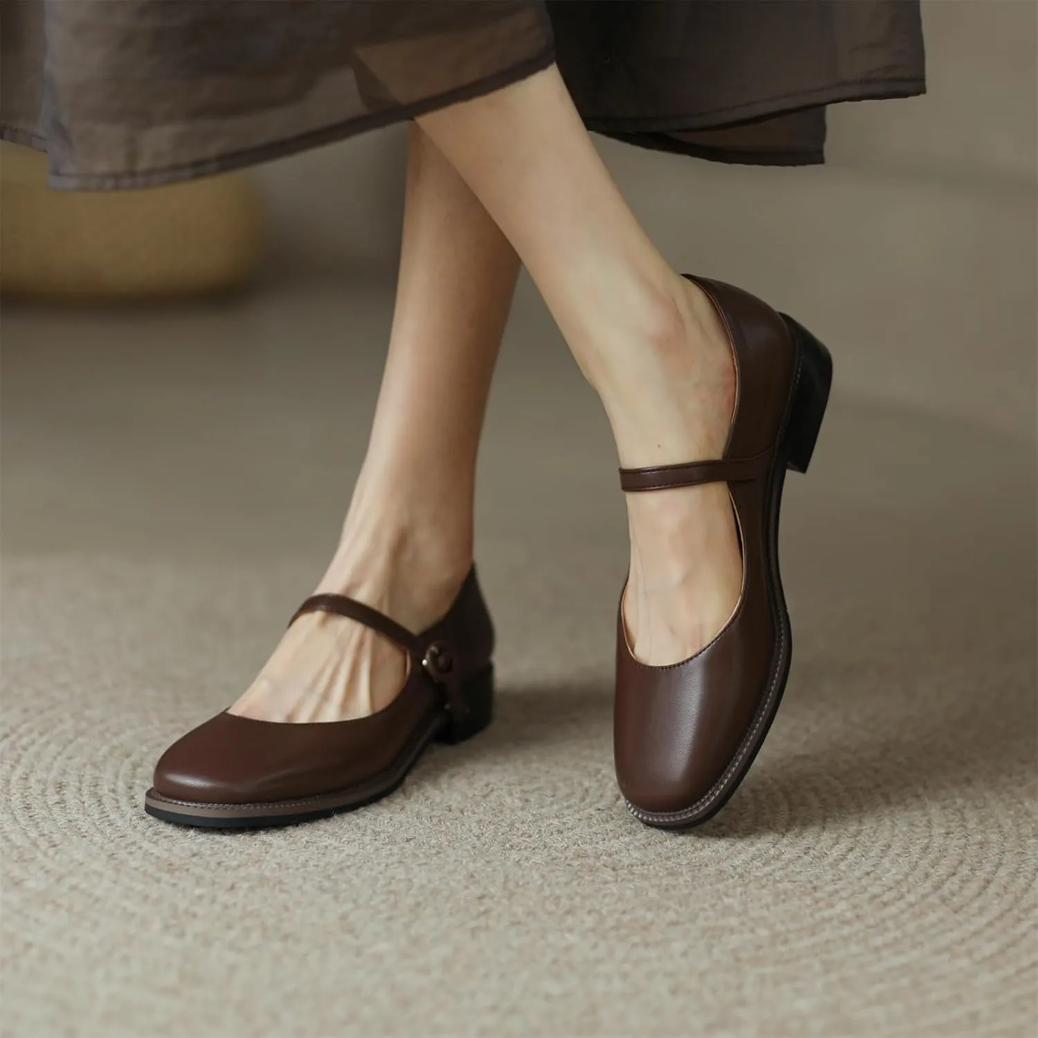 Women's Square Closed Pump Loafers Pull-On Buckle Metallic Strap Comfortable Chunky Low Heel Office Student Work Casual Comfortable Fashion Business Daily Wear Dress Shoes
