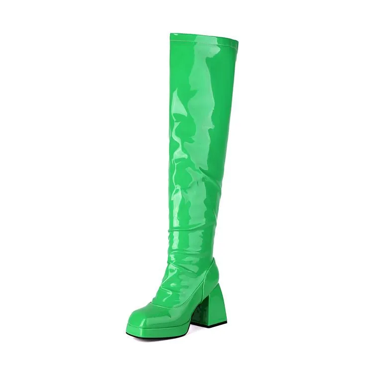Women's Square Toe Block Heel Platform Over the Knee Boots