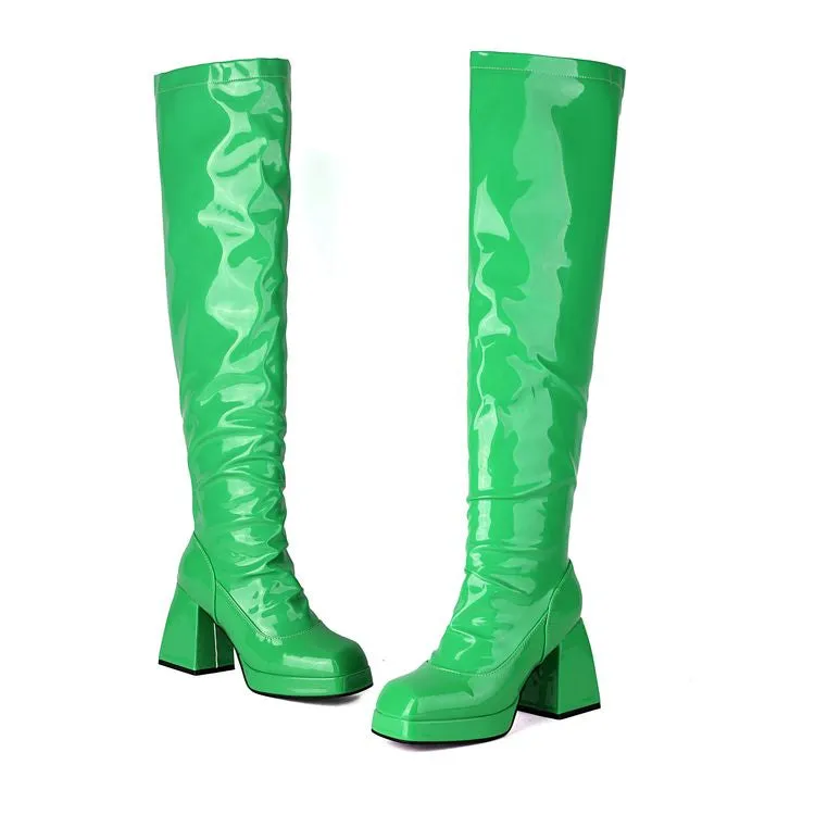 Women's Square Toe Block Heel Platform Over the Knee Boots