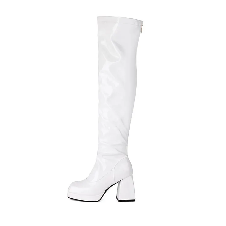Women's Square Toe Block Heel Platform Over the Knee Boots