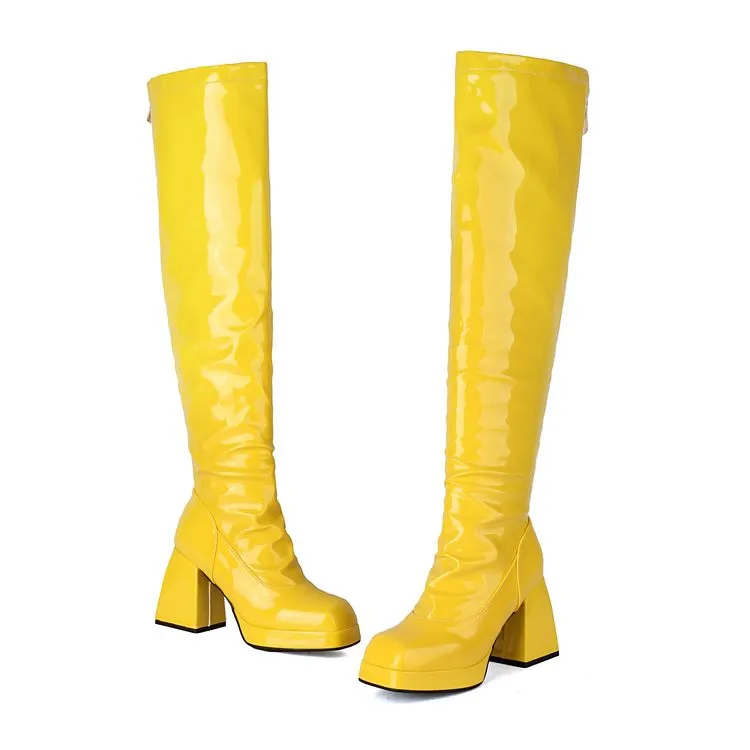 Women's Square Toe Block Heel Platform Over the Knee Boots