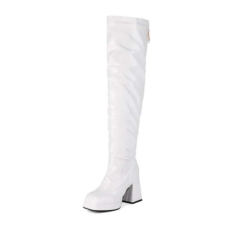 Women's Square Toe Block Heel Platform Over the Knee Boots