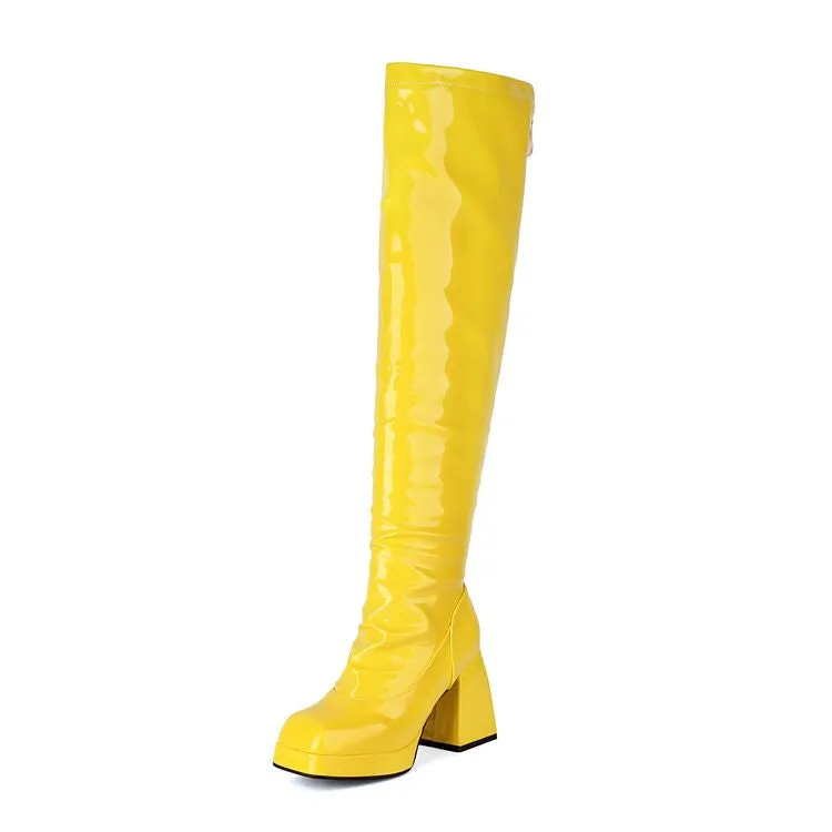 Women's Square Toe Block Heel Platform Over the Knee Boots