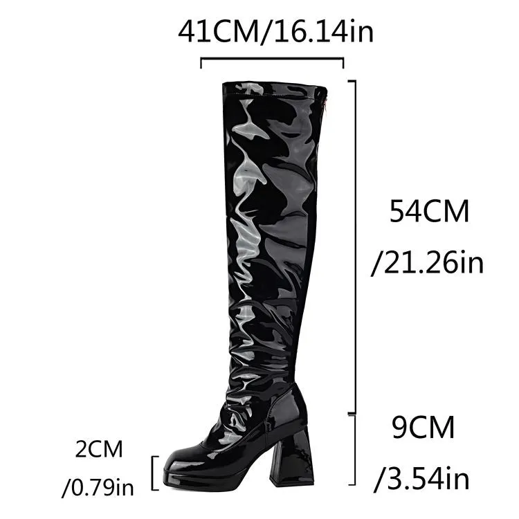 Women's Square Toe Block Heel Platform Over the Knee Boots