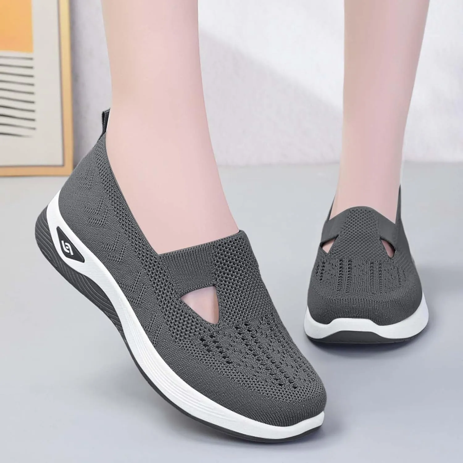 Women's Summer Fashion Mesh Breathable Casual Shoes Round Head Non Slip One Foot Stirrup Casual Sneakers Casual Walking Shoes