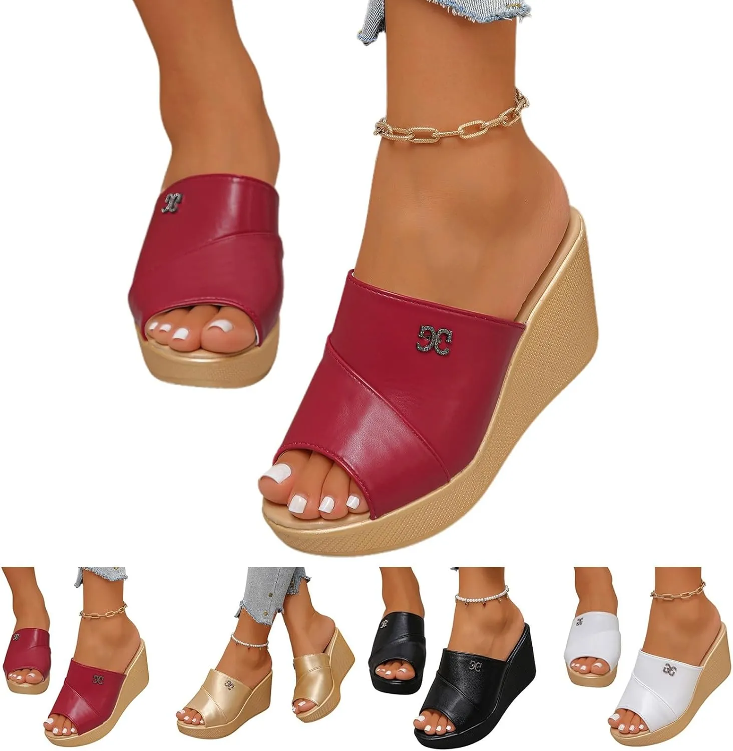 Women's Summer Wedge Slippers Open Toe Casual Sandals Comfortable Beach Walking Shoes Lightweight Platform Design for Travel and Daily Wear