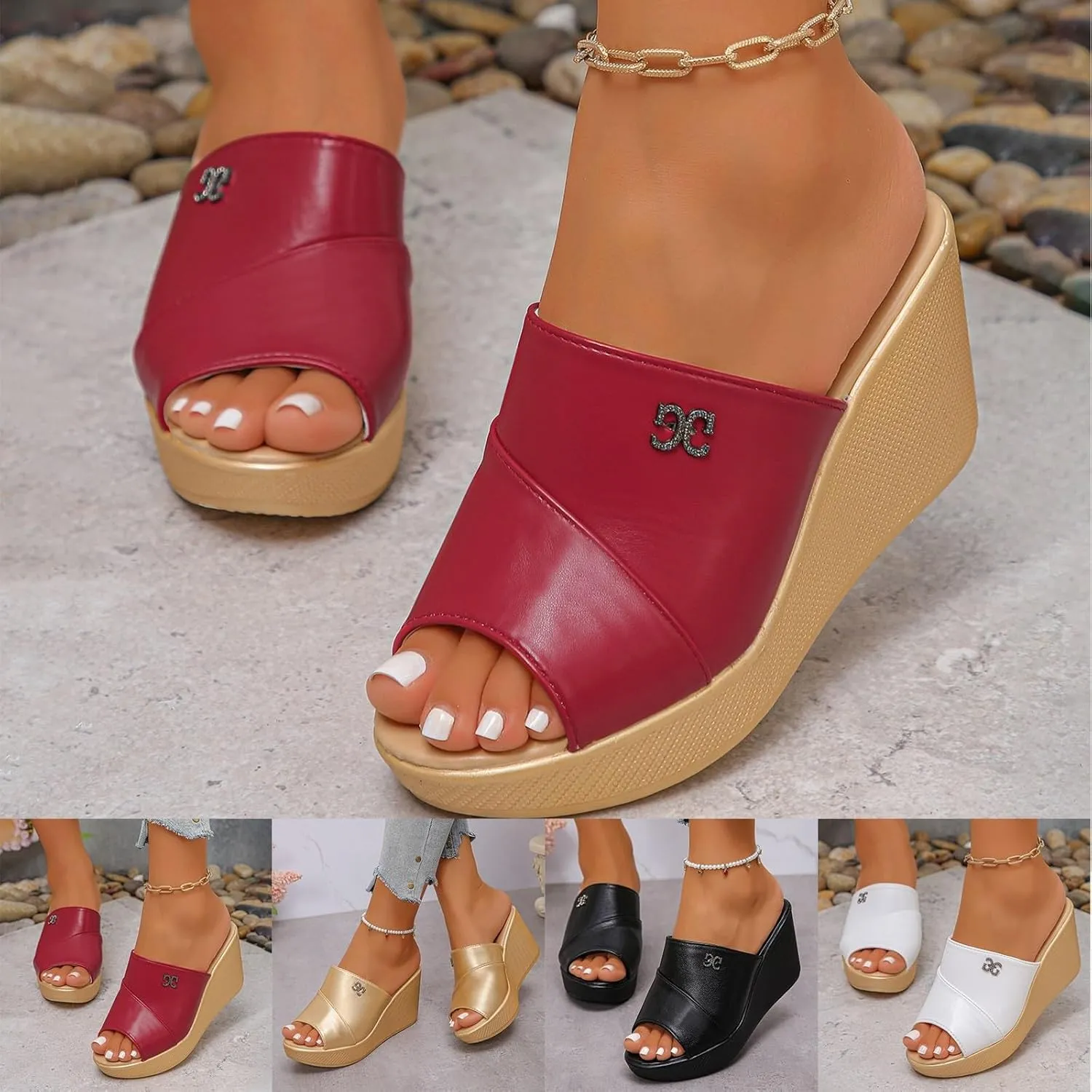 Women's Summer Wedge Slippers Open Toe Casual Sandals Comfortable Beach Walking Shoes Lightweight Platform Design for Travel and Daily Wear