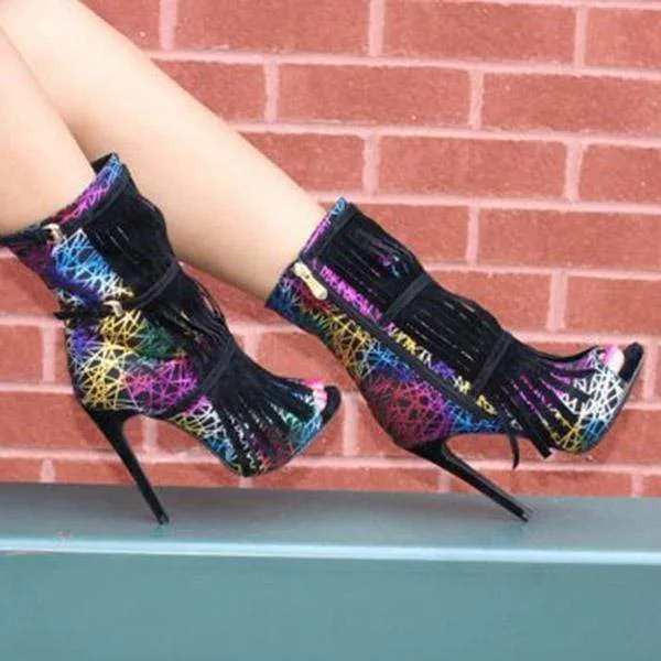 Womens Tassel Zipper Fashion High Heels