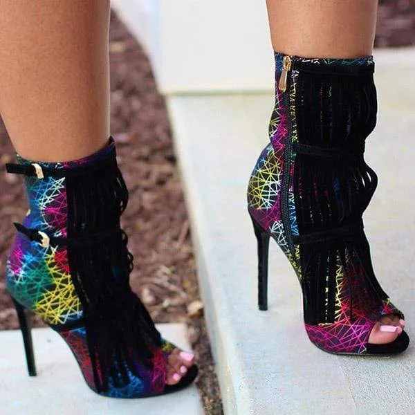 Womens Tassel Zipper Fashion High Heels