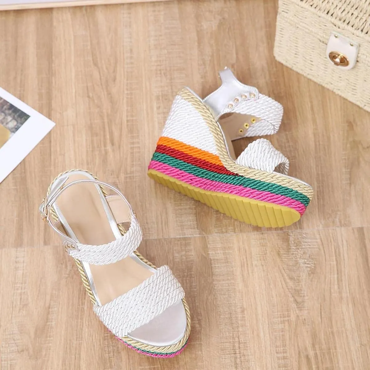 Womens Wedge Sandals Ankle Strap Espadrille Wedge Heels Sandals Peep Toe Gladiator Platform Casual Dressy Sandals