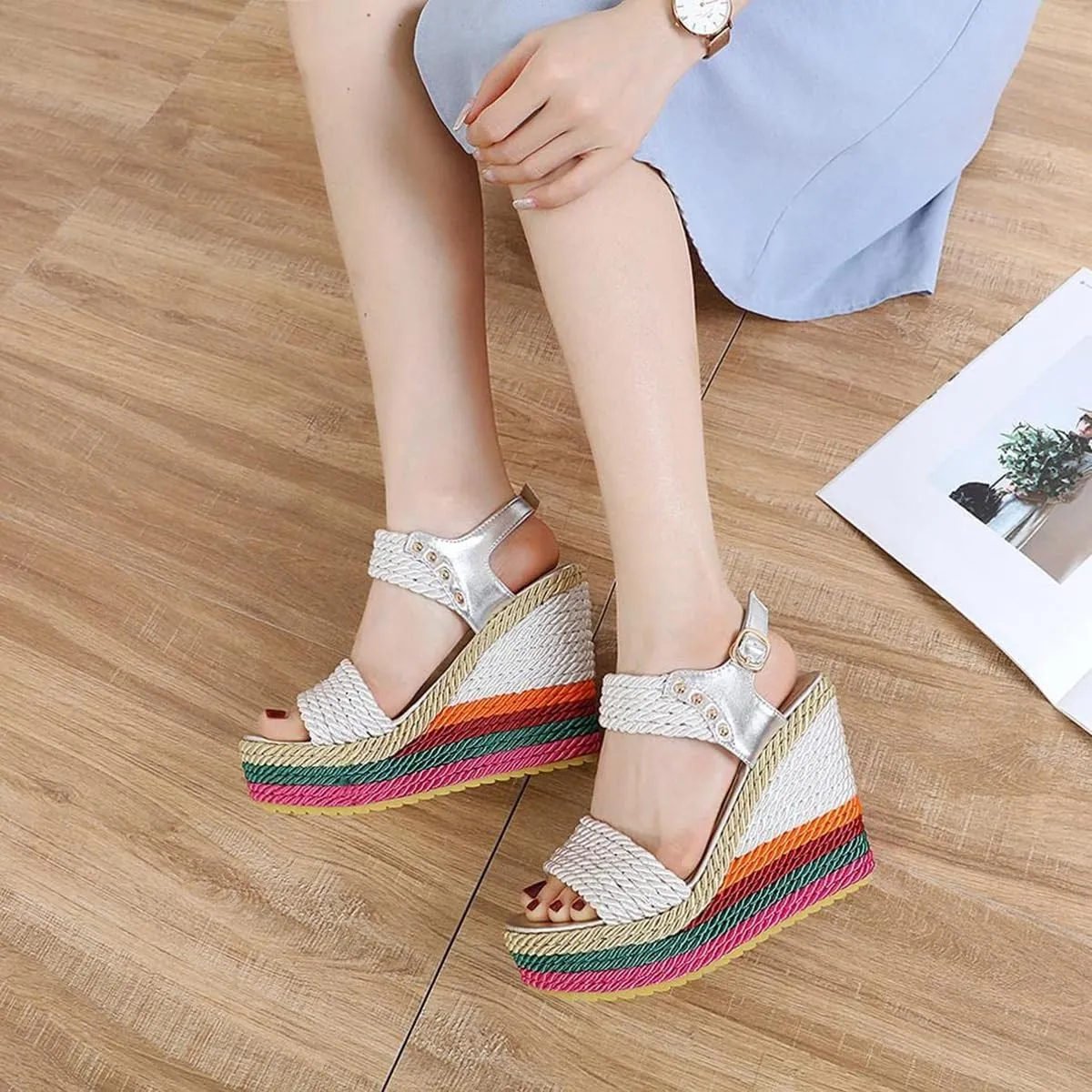 Womens Wedge Sandals Ankle Strap Espadrille Wedge Heels Sandals Peep Toe Gladiator Platform Casual Dressy Sandals