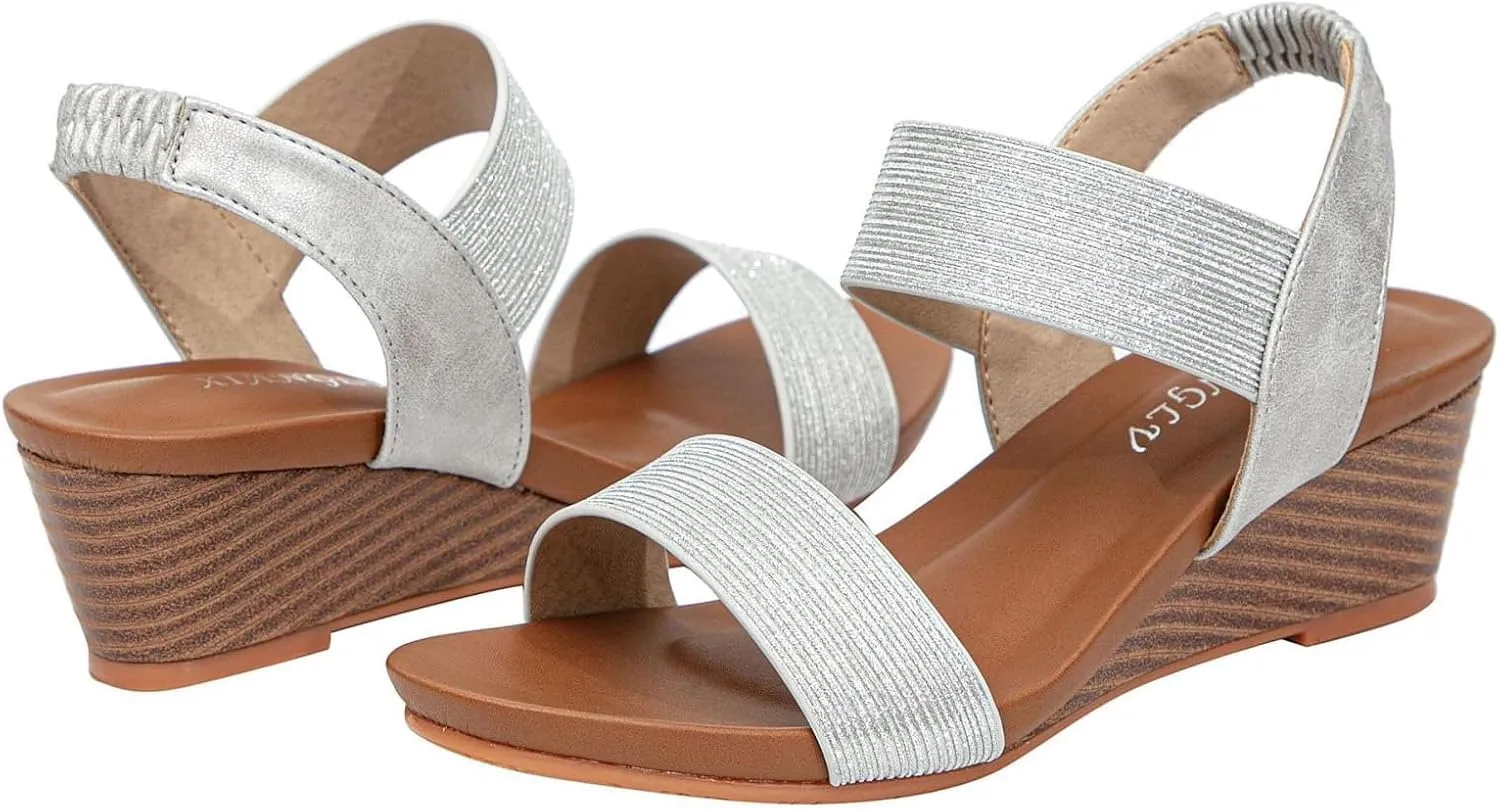 Womens Wedge Sandals Low: Low Wedge Sandals Women Comfortable Dressy Walking Elastic Strappy Open Toe Rhinestone Shoes 2025