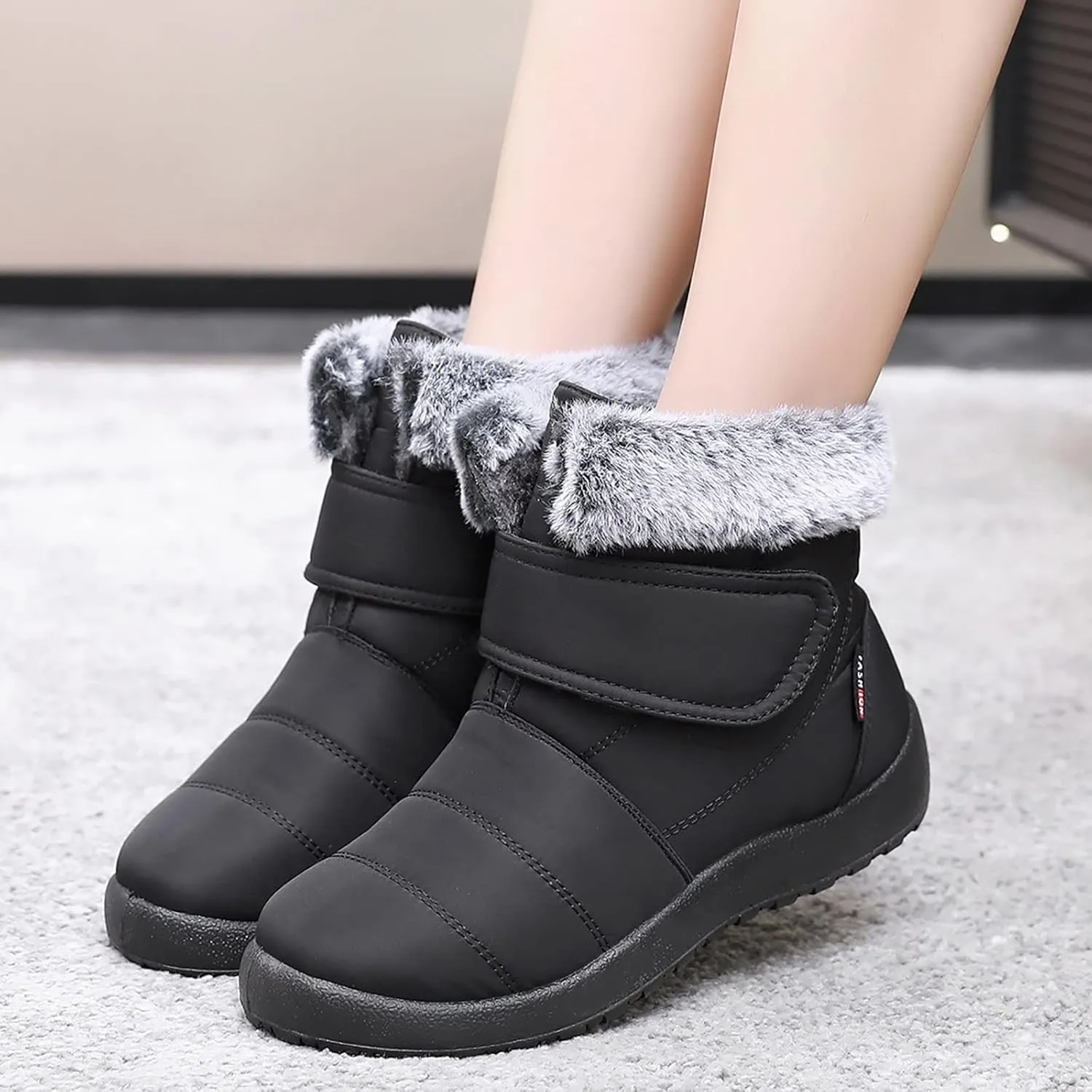 Womens Winter Boots Fur Lined Booties Winter Ankle Boots Waterproof Outdoor Anti-Slip Comfortable Short Boot