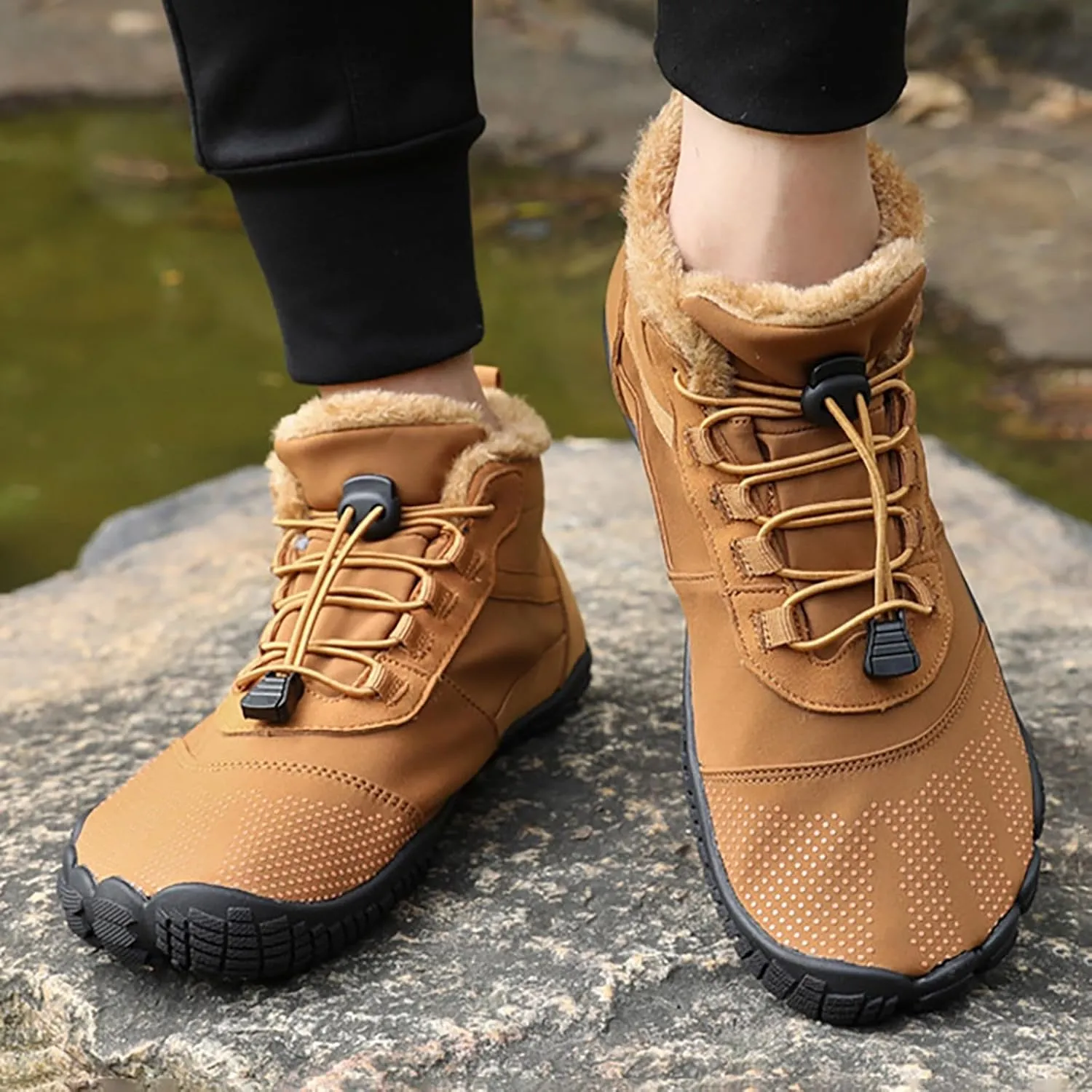 Women's Winter Snow Boots Buried Scooped Collar Bootie Faux Fur Trim Lace up Ankle Booties Casual Cold Weather Booties