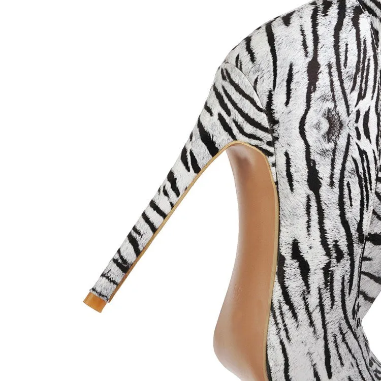 Women's Zebra Printed Pointed Toe Stiletto Heel Over the Knee Boots