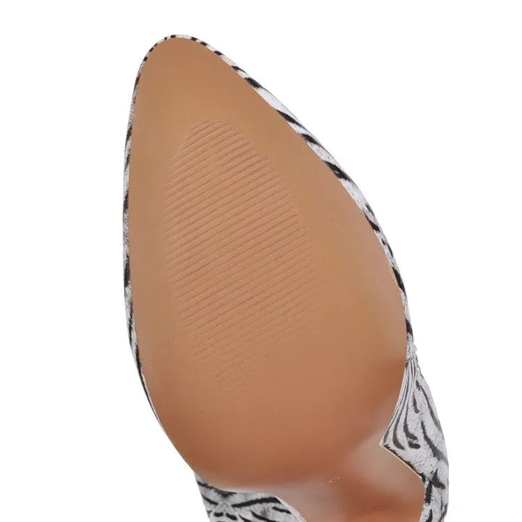Women's Zebra Printed Pointed Toe Stiletto Heel Over the Knee Boots