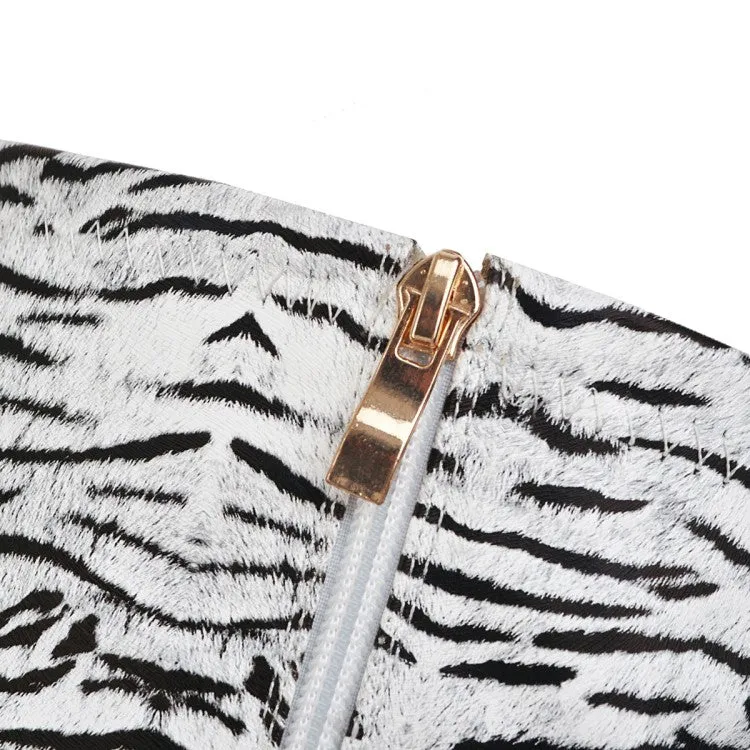 Women's Zebra Printed Pointed Toe Stiletto Heel Over the Knee Boots