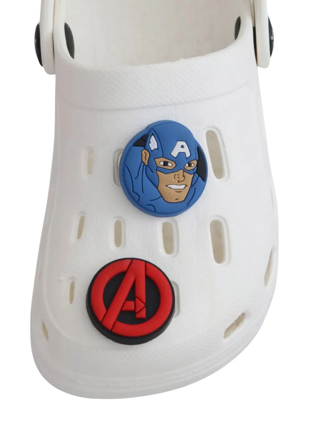 Yellow Bee Boys’ Marvel Avengers Clogs with Iron Man, Hulk & Captain America Charms – White
