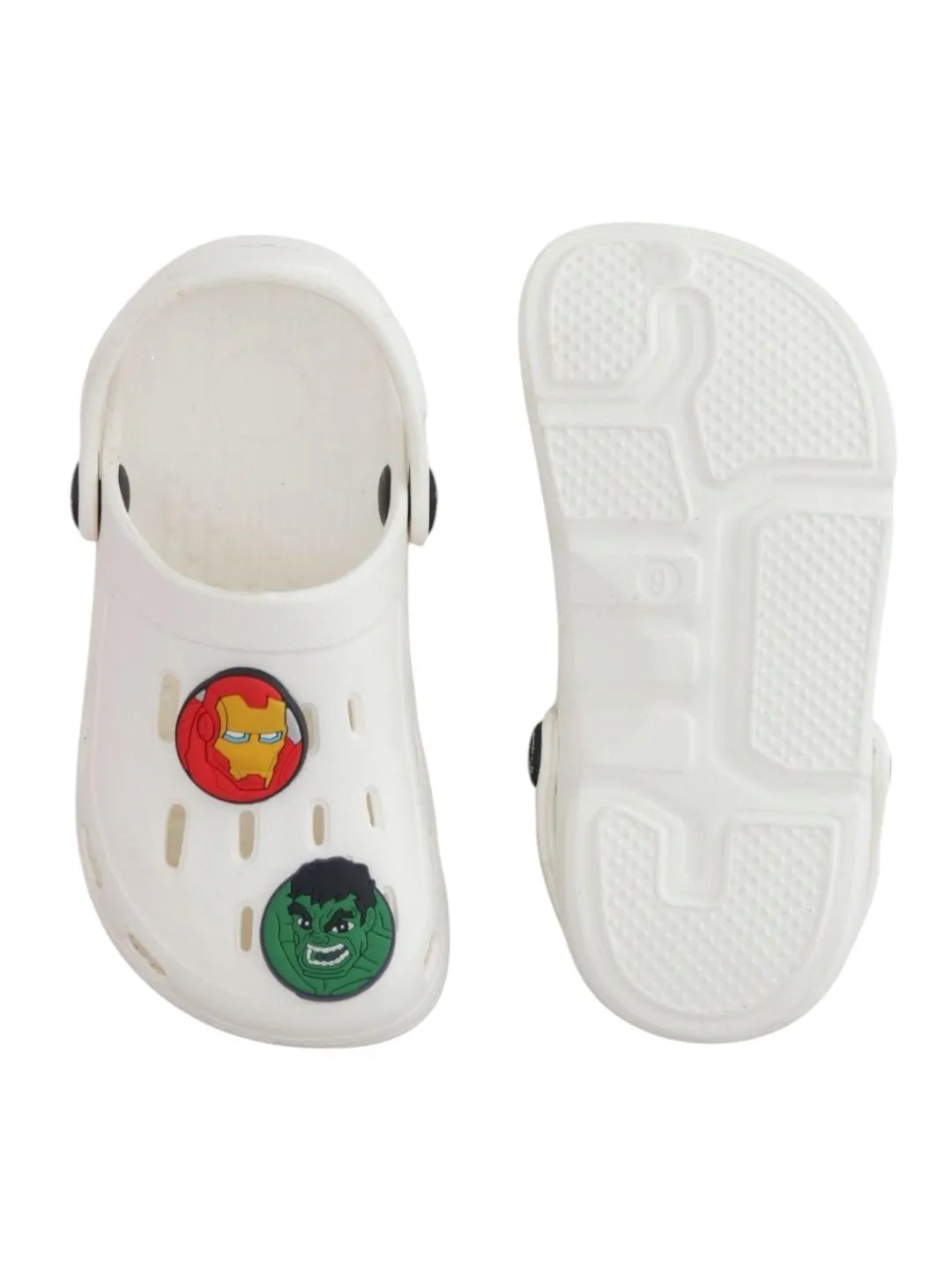 Yellow Bee Boys’ Marvel Avengers Clogs with Iron Man, Hulk & Captain America Charms – White