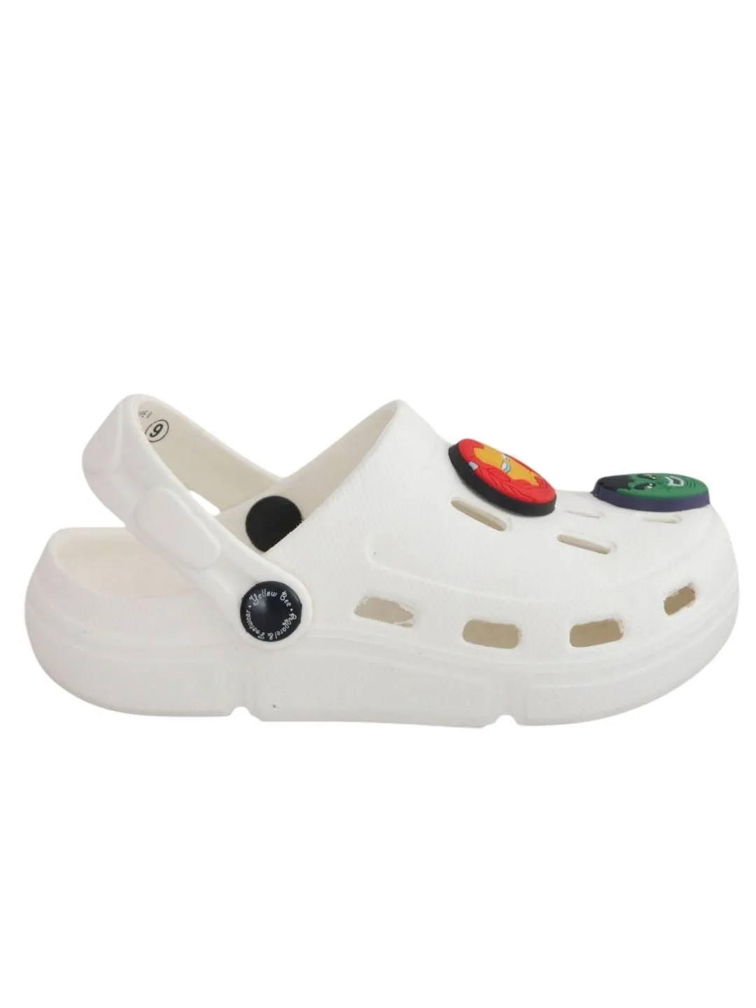 Yellow Bee Boys’ Marvel Avengers Clogs with Iron Man, Hulk & Captain America Charms – White