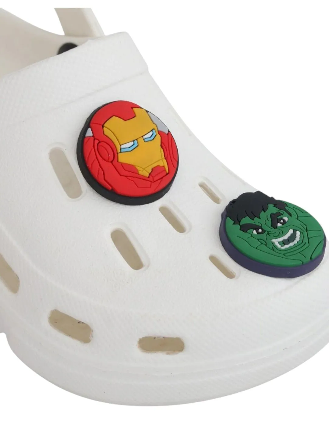 Yellow Bee Boys’ Marvel Avengers Clogs with Iron Man, Hulk & Captain America Charms – White