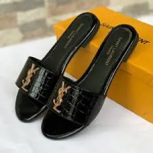 YSL CROCODILE SLIPPERS - BLACK