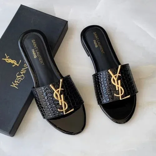 YSL CROCODILE SLIPPERS - BLACK
