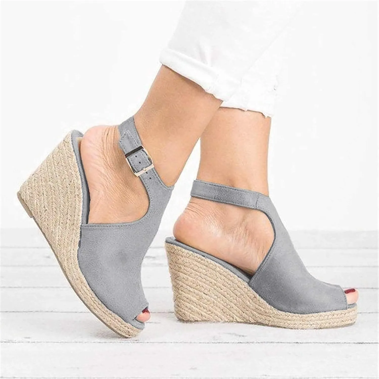 ZBYY Womens Espadrilles Wedges Platform Sandals Summer Peep Toe Ankle Strap Wedding Party Dress Heels Shoes Sandals